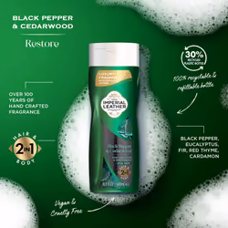 Imperial Leather Black Pepper & Cedarwood Restore 2 in 1 Body Wash Shower Gel Signature Oil Blend, Creamy Lather, Gentle Skin Care, Bulk Buy, Pack of
