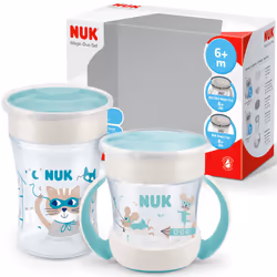 NUK Magic Cup & Mini Magic Sippy Cup Duo Set | 360? Anti-Spill Rim | 6+ Months | Leak-Proof & BPA-Free | 160 ml & 230 ml | Mi ...