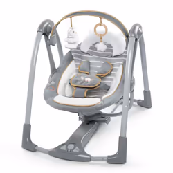 Ingenuity Swing 'n Go Deluxe 5-Speed Baby Swing with Cushioned Harness - Foldable, Portable, 2 Plush Toys & Sounds, 0-9 Month ...