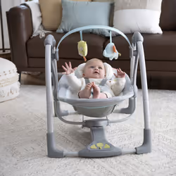 Ingenuity - Swing 'n Go Portable Swing - Hugs and Hoots, 5 Swing Speed, 8 Soothing Melodies, Removable Toy Bar, Ages Newborn +, Grey