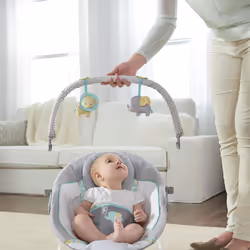 Ingenuity, Soothing Baby Bouncer Chair with Soothing Vibrating Infant Seat, Morrison - 8 Melodies, Removable Toy Bar with 2 Plush Toys, Volume