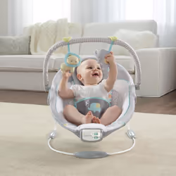 Ingenuity, Soothing Baby Bouncer Chair with Soothing Vibrating Infant Seat, Morrison - 8 Melodies, Removable Toy Bar with 2 Plush Toys, Volume