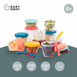Babymoov Babybols Multiset baby food storage containers, weaning pots - 3 x 120 ml 3 x 180 ml 6 x 250 ml and 3x Soft Spoons