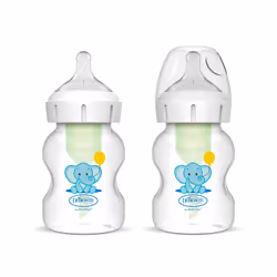 Dr Brown's Natural Flow? Anti-Colic Options+? Wide-Neck Baby Bottle, 5oz/150ml, with Level 1 Teats, 2-Pack, Elephant