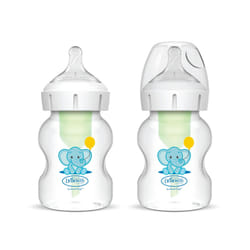 Dr Brown's Natural Flow? Anti-Colic Options+? Wide-Neck Baby Bottle, 5oz/150ml, with Level 1 Teats, 2-Pack, Elephant