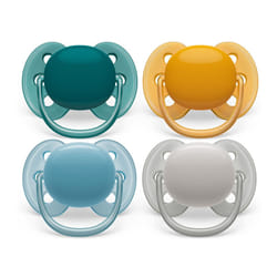 Philips Avent Ultra Soft Soother - 4 x Soft and Flexible Baby Soothers for Babies Aged 6-18 Months, BPA Free with Steriliser Carry Case (Model