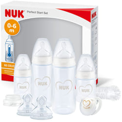 NUK Perfect Start First Choice+ Baby Bottles Set - 0-6 Months - 4 x Anti Colic Bottles, Dummy, Bottle Brush & More - BPA-Free - 10 Count