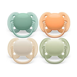 Philips Avent Ultra Soft Soother - 4 x Soft and Flexible Baby Soothers for Babies Aged 0-6 Months, BPA Free with Steriliser Carry Case (Model