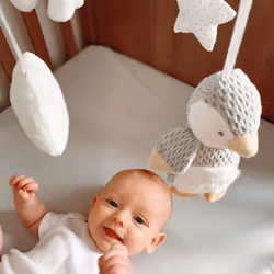Nuby Penguin Musical Cot Mobile for Babies ? Spinning Baby Mobile with Adjustable Arm to Fit Most Cots | Calming Lullabies | Plush Toys