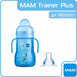 MAM Trainer+ Baby Cup | 1 Pack (1 x 220ml) | Suitable from 4+ Months for Independent Drinking | Comes with Free Fast Flow MAM Teat Size 3 | Spill-Free