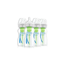 Dr Brown's Natural Flow Anti-Colic Options+ Wide-Neck Baby Bottle, 9oz/270 ml, with Level 1 Teat, Pack of 4
