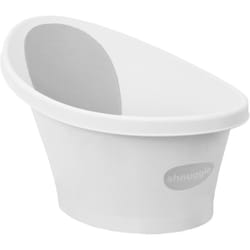 Shnuggle Newborn Baby Bath | Built in Support Bump and Soft Backrest | Suitable from Newborn | Bath Seat Support Includes Plug | White with Grey