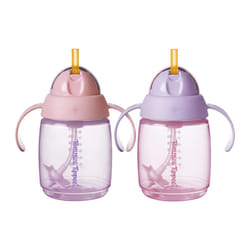 Tommee Tippee Trainer Straw Cup, 240ml, Easy Transition Toddler Cup for 6 Months+, with Silicone Weighted Straw and Easy-Hold Handles, Pink and