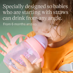 Tommee Tippee Trainer Straw Cup, 240ml, Easy Transition Toddler Cup for 6 Months+, with Silicone Weighted Straw and Easy-Hold Handles, Pink and