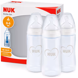 NUK First Choice+ Baby Bottles | 0-6 Months | 150 ml | Anti-Colic Bottles with Orthodontic Silicone Teat | Temperature Contro ...