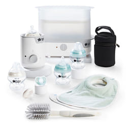 Tommee Tippee Complete Feeding Set, Electric Steam Steriliser with Insulated Bottle Bag, Newborn Self-Sterilising Baby Bottles and Easiwarm Bottle