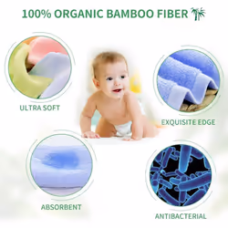 Baby Washcloths 100% Organic Bamboo Bath Washcloth Reusable Face Towels Anti-Bacterial Soft Towel Set Perfect for Newborn (8 Pack)