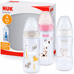 NUK First Choice+ Baby Bottles Set | 0-6 Months | Temperature Control | Anti Colic Vent | 300 ml | BPA-Free | Silicone Teat | ...