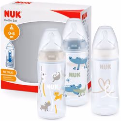 NUK First Choice+ Baby Bottles Set | 0-6 Months | Temperature Control | Anti Colic Vent | 300 ml | BPA-Free | Silicone Teat | ...