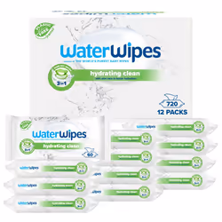 WaterWipes Hydrating Clean Baby Wipes, 720 Wipes (12 Packs), with 99% Water & Aloe Vera Extract, Wet Wipes for Face & Body
