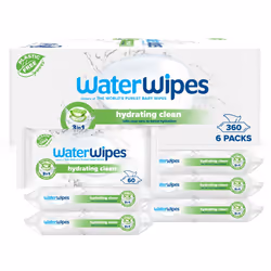 WaterWipes Hydrating Clean Baby Wipes, 360 Wipes (6 Packs), with 99% Water & Aloe Vera Extract, Wet Wipes for Face & Body