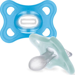 MAM Comfort All Silicone Soothers | 3-12 Months | 2 Pack | Comes in Dummy Steriliser Case | Sustainable Materials | Baby Accessories | Grey/Blue