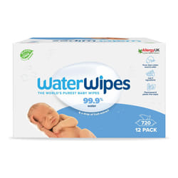 WaterWipes Plastic-Free Original Baby Wipes, 99.9% Water Based Wipes, Unscented for Sensitive Skin, 720 count (Pack of 12)