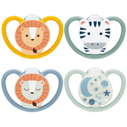 NUK Space Day & Night Baby Dummy | 18-36 Months | Glow-in-the-Dark Soothers with Extra Ventilation for Sensitive Skin | BPA-Free Silicone | Zebra &