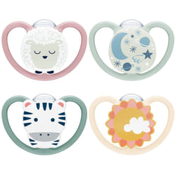 NUK Space Day & Night Baby Dummy | 18-36 Months | Glow-in-the-Dark Soothers with Extra Ventilation for Sensitive Skin | BPA-Free Silicone | Zebra &