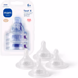 MAM Teats Size X | 4 Pack | Designed for Thicker Liquids | Suitable from 6+ Months | Fits All MAM Bottles | Made with SkinSof ...