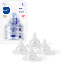 MAM Teats Size 0 | 4 Pack | Extra-Slow Flow | Fits All MAM Bottles | Made from SkinSoft Silicone | Baby Accessories for Newborn