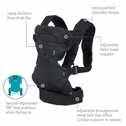 Infantino - Flip 4-in-1 Advanced Carrier with Washable bib Included - Ergonomic - Convertible - Face-in and Face-Out - Front and Back Carry - Newborns