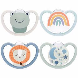 NUK Space Day & Night Baby Dummy | 0-6 Months | Glow-in-the-Dark Soothers with Extra Ventilation for Sensitive Skin | BPA-Fre ...