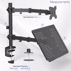 VIVO Black Fully Adjustable 13 to 32 inch Single Computer Monitor and Laptop Desk Mount Combo, Stand with Grommet Option, Fits up to 17 inch Laptops
