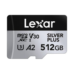 Lexar Silver Plus Micro SD Card 512 GB, Up to 205 MB/s Read Speed, 150 MB/s Write Speed, Memory Card Micro SD with SD Adapter, UHS-I, A2, U3, V30,