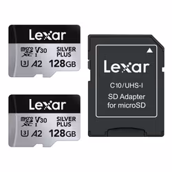 Lexar Silver Plus 128GB 2-Pack Micro SD Card up to 205 MB/s, MicroSDXC UHS-I Memory Card with Adapter, C10, U3, A2, V30, Full ...