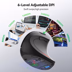 TECKNET Ergonomic Mouse, Wireless Bluetooth Vertical Mouse, 4800 DPI Silent Mouse with 6 Adjustable DPI Levels, 2.4GHz Optical Mouse, 6 Buttons