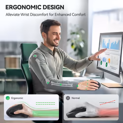 TECKNET Ergonomic Mouse, Wireless Bluetooth Vertical Mouse, 4800 DPI Silent Mouse with 6 Adjustable DPI Levels, 2.4GHz Optical Mouse, 6 Buttons