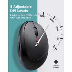 TECKNET Ergonomic Mouse, 4800 DPI Wireless Vertical Optical Mouse, 6 Buttons, 2.4G Silent Wireless Mouse for Laptop, PC, Chromebook, Mac - Black