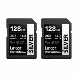 Lexar Professional SILVER SD Card 128GB 2-Pack, Up to 205MB/s Read, 140MB/s Write, SDXC UHS-I Memory Card, Class 10, U3, V30, ...