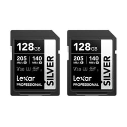 Lexar Professional SILVER SD Card 128GB 2-Pack, Up to 205MB/s Read, 140MB/s Write, SDXC UHS-I Memory Card, Class 10, U3, V30, SD Card for Professional