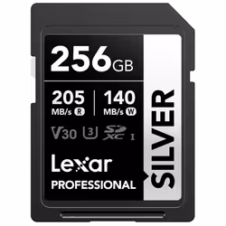 Lexar 256GB SD Card SILVER, Up to 205MB/s Read, 140MB/s Write, SDXC UHS-I Memory Card, Class 10, U3, V30, SD Card for Profess ...