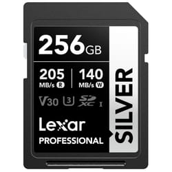 Lexar 256GB SD Card SILVER, Up to 205MB/s Read, 140MB/s Write, SDXC UHS-I Memory Card, Class 10, U3, V30, SD Card for Professional Photographers,