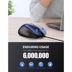TECKNET USB Wired Mouse, 6400 DPI Mice 4 Adjustable DPI with 6-Button Corded Mouse, Optical Computer Mouse with Ergonomic Design for Laptop,