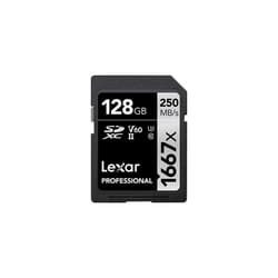 Lexar Professional 1667x SD Card 128GB, SDXC UHS-II Memory Card, Up to 250MB/s Read, 120MB/s Write, Class 10, U3, V60 SD for Professional