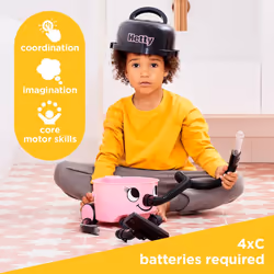 Casdon Henry & Hetty Toys - Hetty Vacuum Cleaner - Pink Vacuum Cleaner Toy with Real Function & Nozzle Accessories - Kids Cleaning Set - For Children