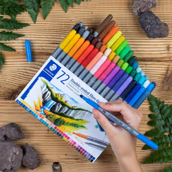 STAEDTLER 3200 TB72 Design Journey Double-Ended Fibre-Tip Pens with Thin & Wide Nibs - Assorted Colours (Pack of 72)