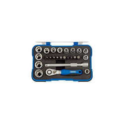Draper 1/4" 25 Piece Square Drive Metric Socket Set | Micrometre Reversible Hand Tool |Soft Grip Ratchet | 12 Metrics Sockets Mechanics Car Tools |