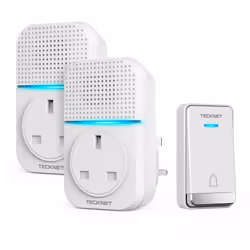 TECKNET Self-Powered Doorbell, Waterproof IP65 Twin Wireless Doorbell No Battery Required Push Button Plug Through Cordless D ...