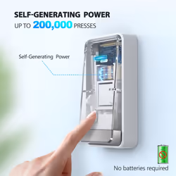 TECKNET Self-Powered Doorbell, Waterproof IP65 Twin Wireless Doorbell No Battery Required Push Button Plug Through Cordless Door Chime at 1300ft Range